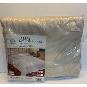 Vintage BEACON Salem Bone Blanket Twin/Full 72 x 90 Perma Nap Satin Trim NEW